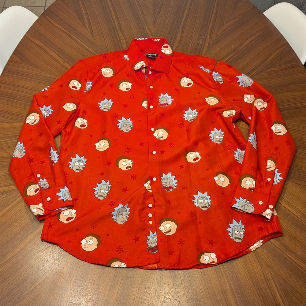 Suitmeister Rick and Morty Shirt Mens XL Red Excellent Long Sleeve Button Up
